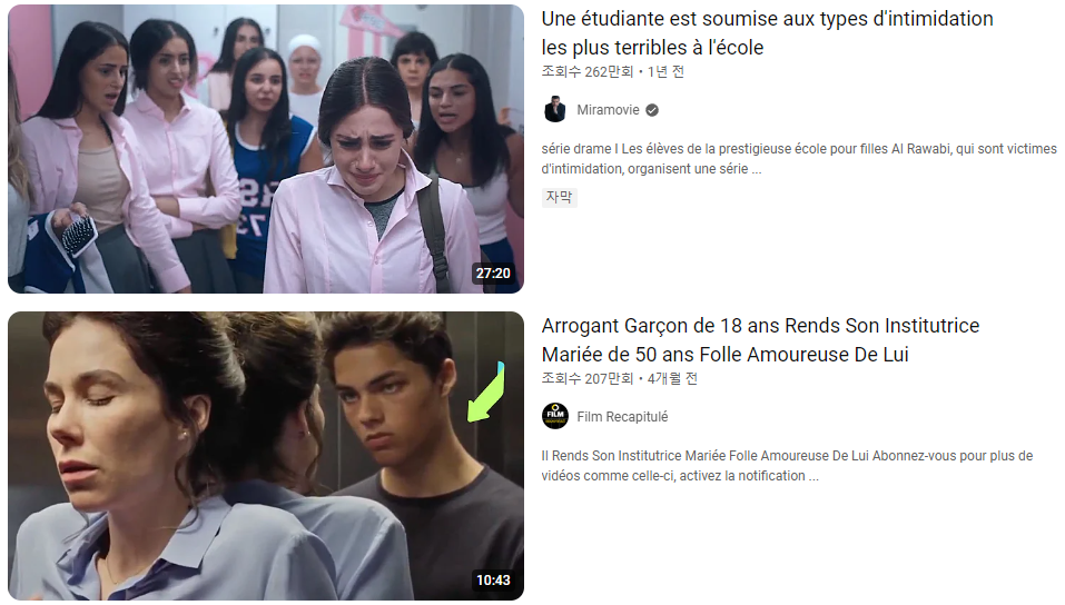 ‘résumé film’으로 검색한 프랑스의 영화 요약 영상들