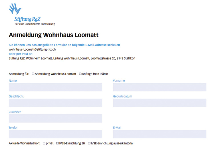 참고: WWW.RGZ.CH  스위스 취리히 칸톤의 주거공동체 참여를 희망하는 신청서 서식 