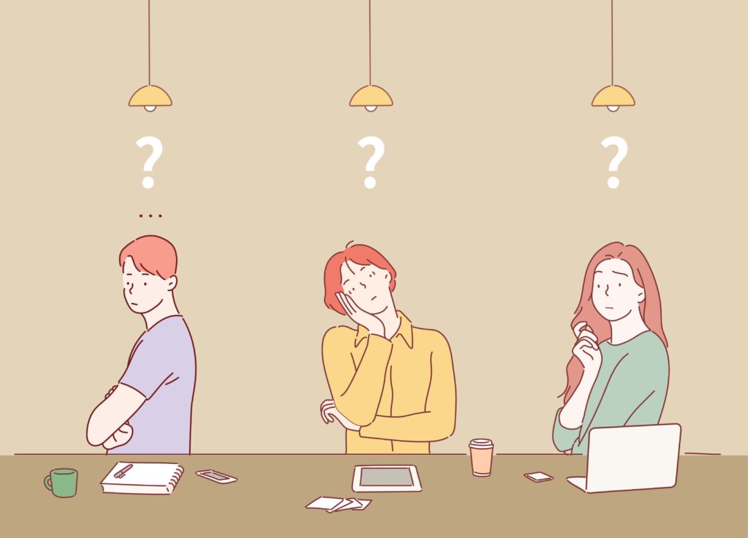 사람들이 고민하는 모습의 일러스트