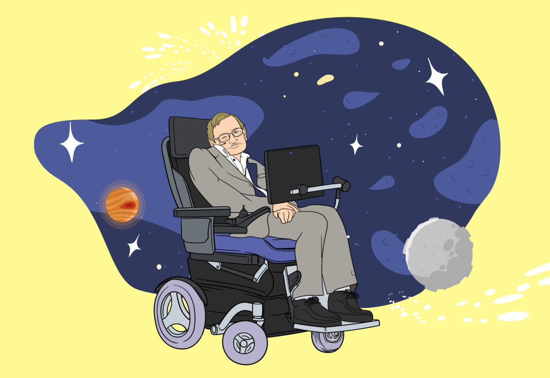 천재 물리학자이자 케임브리지 대학교의 전 석좌교수인 스티븐 호킹 박사 일러스트 그림