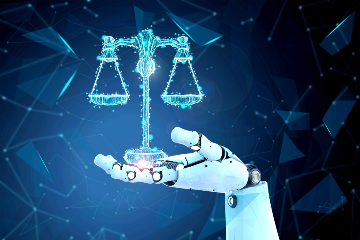 로봇의 손바닥 위에 저울이 놓여있는 모습의 일러스트 그림