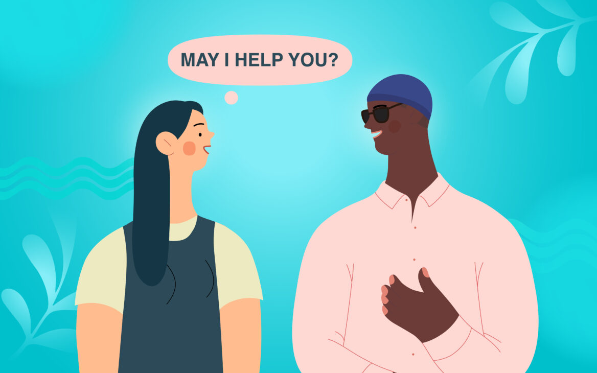 여성과 남성이 마주보고 있는 일러스트 이미지