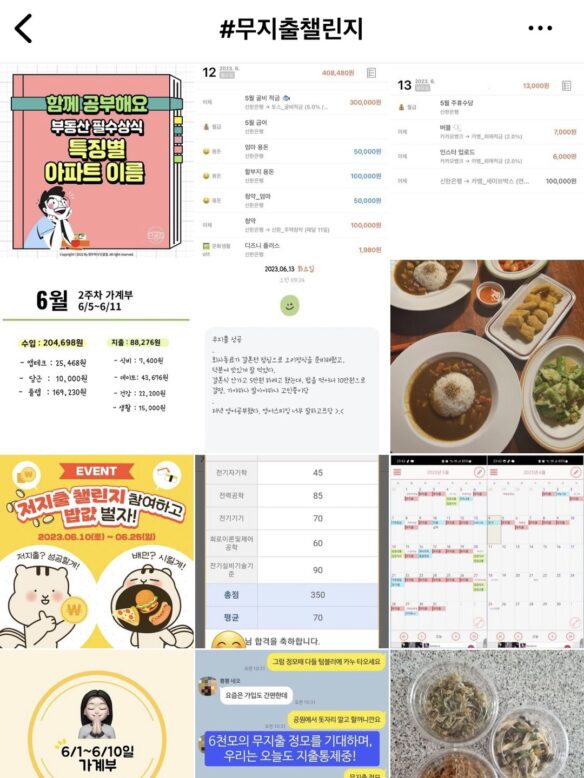 인스타그램 검색창에 샵 무지출챌린지를 검색하면 다양한 컨셉의 무지출챌린지가 뜨는 사진