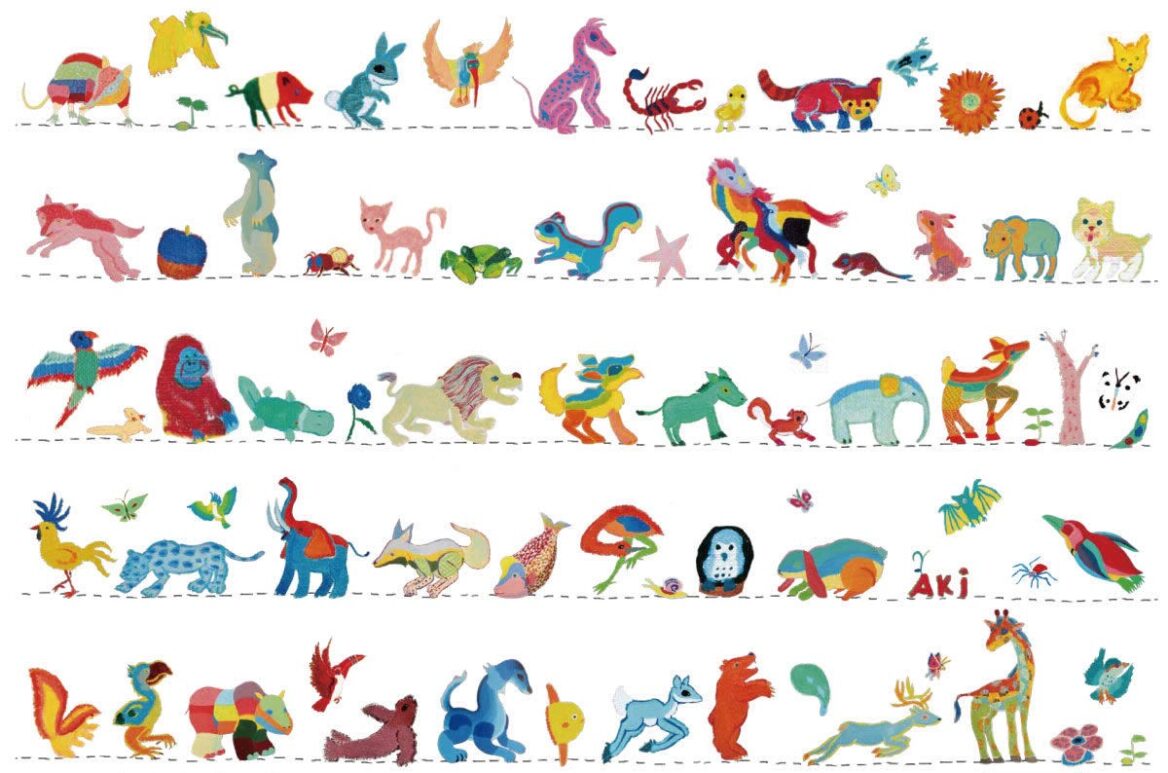 일본 발달장애인 아키의 홈페이지 이미지로 기린, 고양이, 새, 닭, 거부기 등이 있다.