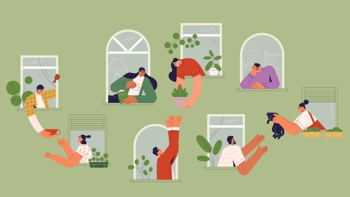 이웃이 서로 나누고 있는 모습의 일러스트 그림