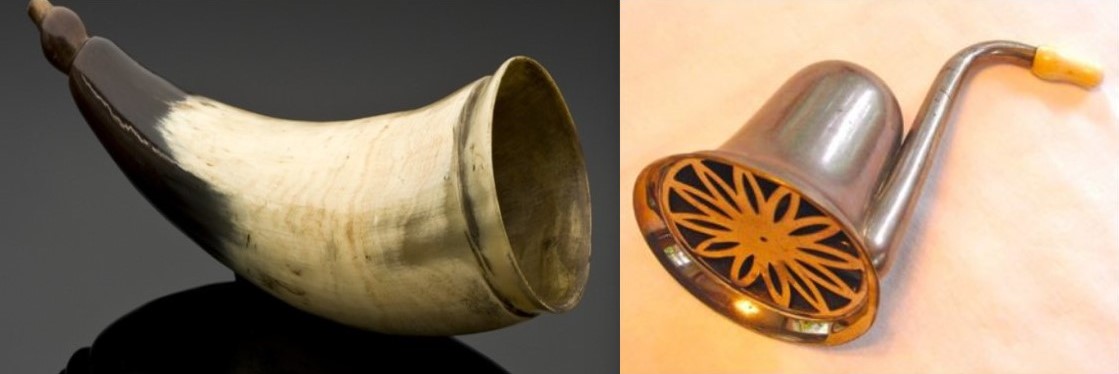 17세기 최초로 발명한 이어 트럼펫. 사진 청각음향연구소
금속을 이용해 만든 나팔형 보청기. 사진 청각음향연구소